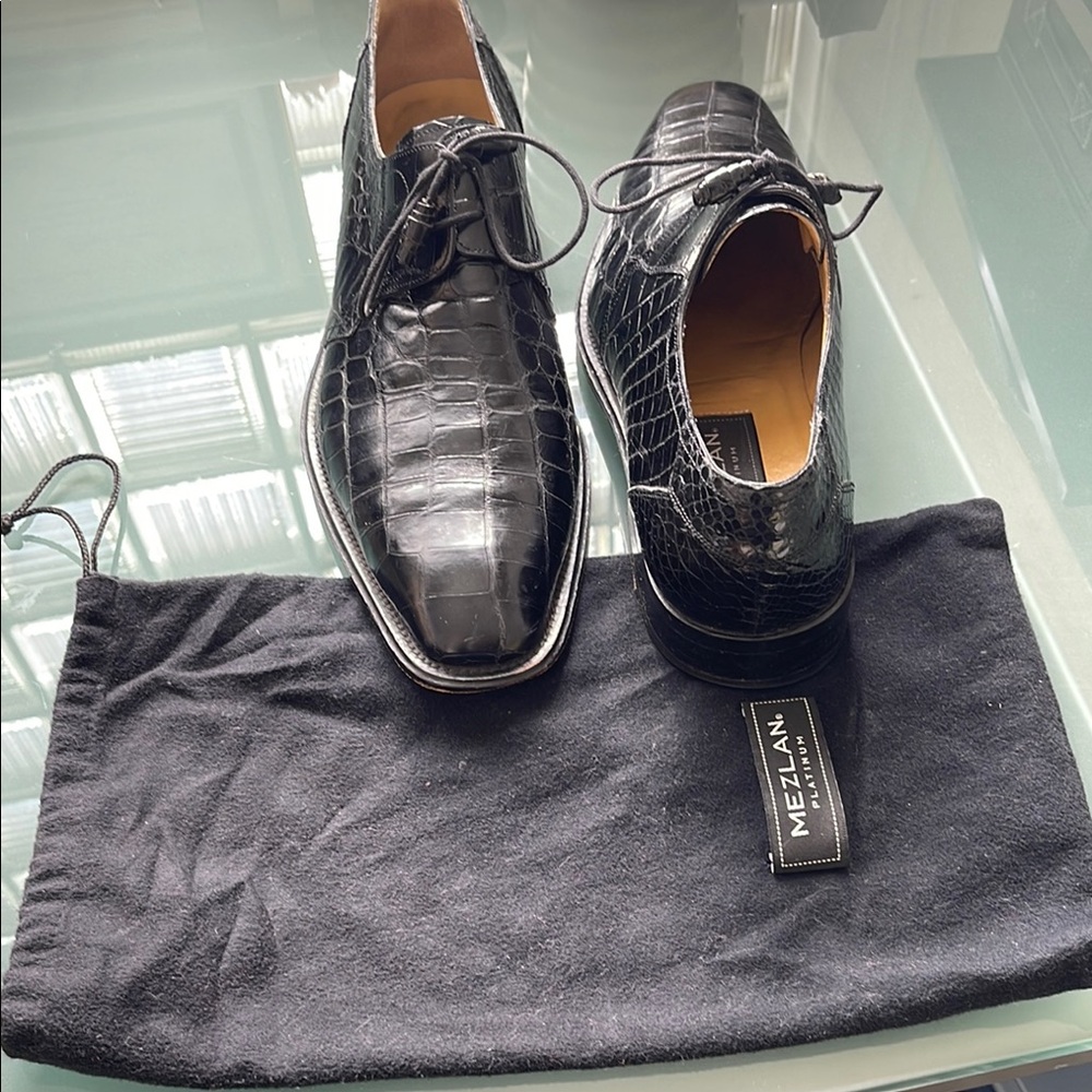 Mezlan Black Crocodile Leather Men's Shoes - Picture 9 of 10